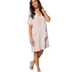 Evereve Vienna Dress S Linen Blend Fawn Taupe Minimal Neutral Basic Timeless NWT